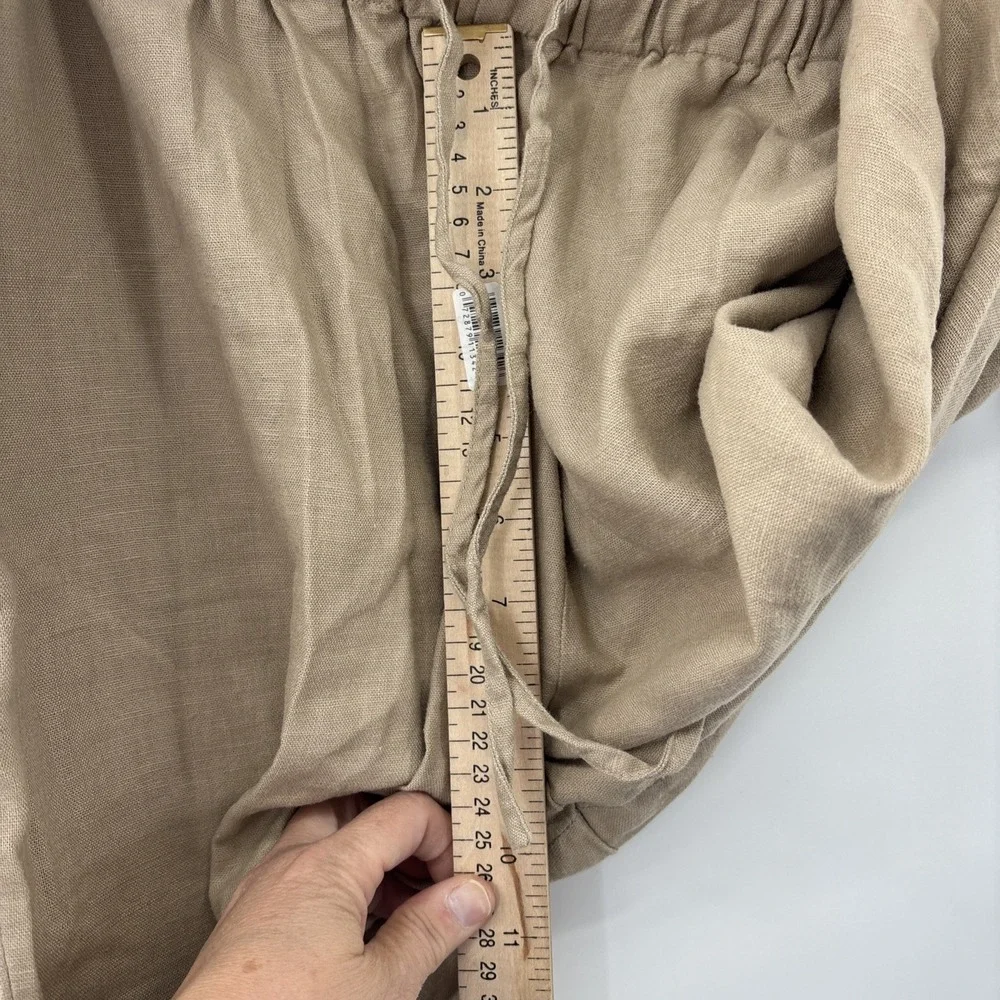 CJ Banks Linen Cotton Wide Leg Pants Womens 14W Beige Neutral‎ Embroidered Boho